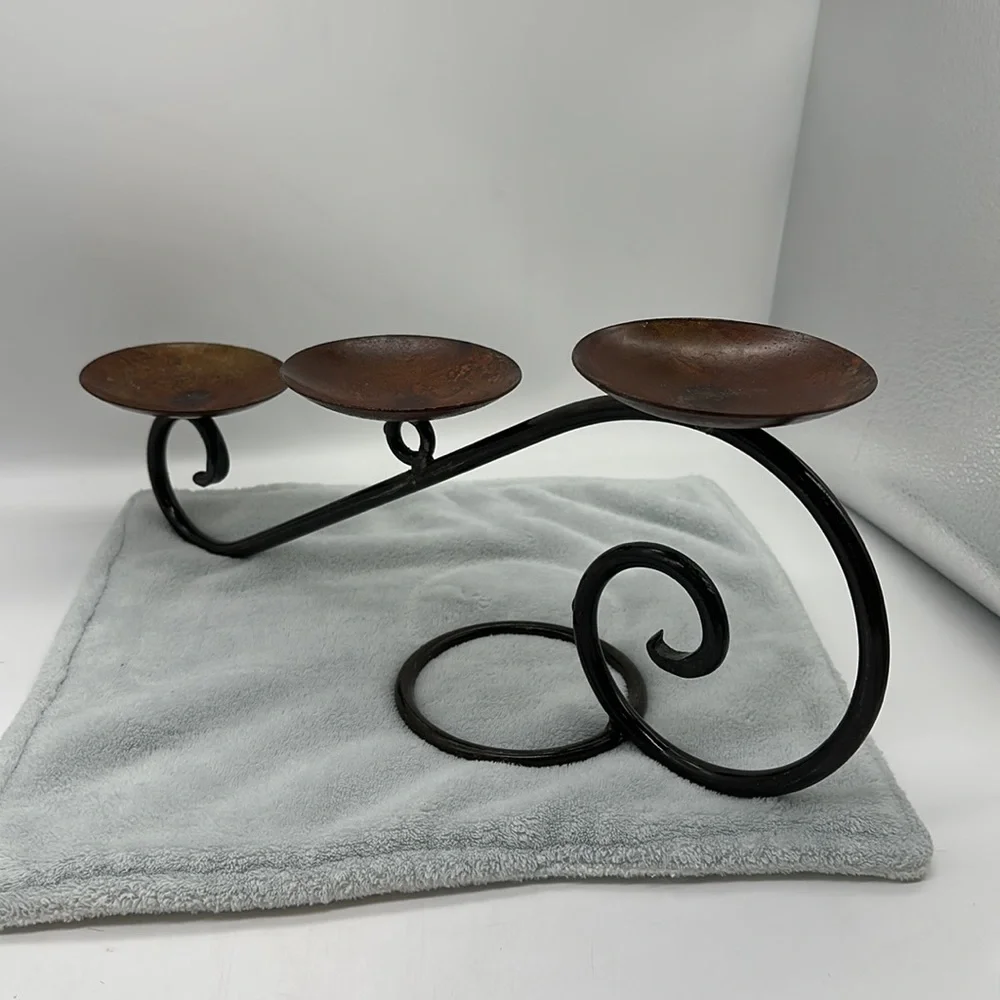Wrought Iron Scroll Triple Pillar Candle Table-top Feature/Holder - Picture 4 of 15